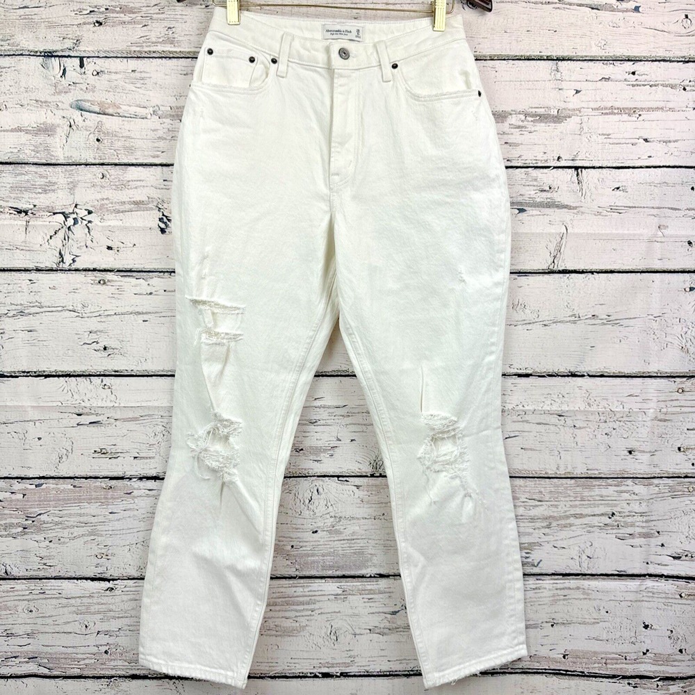 Abercrombie & Fitch High Rise Mom Jeans White Distressed [Size 28/6R] NWT IMP‎